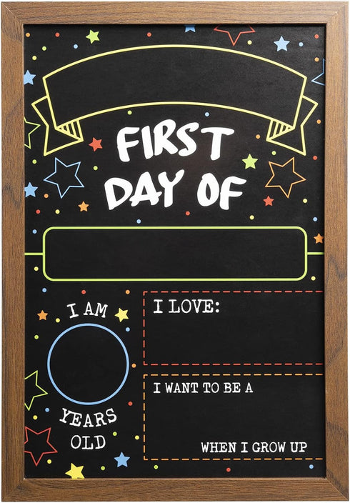 First Day Last Day of School Double Sided Sign with Frame, Reusable Dry Erase Board for Liquid Chalk Markers