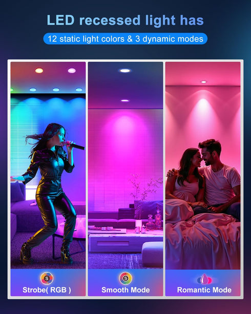 6 Inch, 13W 1300LM, Dimmable 1 Pack Recessed Lighting RGBCW Color Changing LED Can Lights, Flicker Free, Retrofit
