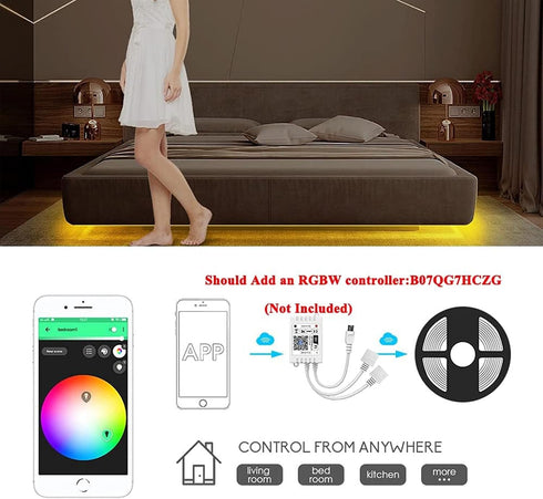 16.4ft 300LEDs DC12V GIDEALED RGBW LED Light Strip, Indoor Multicolor Ambiance, Flexible Tape Lights