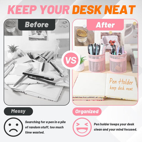6 Pack 3.9 4.2 inch Set Segarty Pencil Holder, Pink Pen Holder for Desk, x Large Mesh Round Pen Cup Container Desktop
