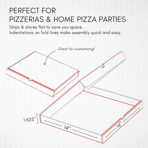 14 Inch White Pizza Boxes 25 Pack | Strong Corrugated Cardboard | USA Made Bulk Large Foldable Takeout Containers