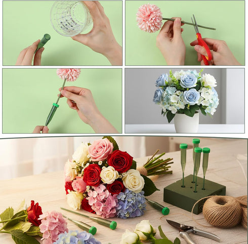 Grevosea 30 5.71 Inch PCS Floral Water Tubes for Flowers, Green Floral Water Tubes, Flower Stem Vials with Caps Plastic