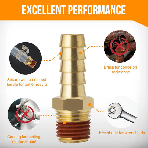 SUNGATOR 12-Pack Air Hose Fittings, 3/8" Barb to 1/4" NPT Repair Kit with Sealant, Male Brass Connectors with 12 Pcs
