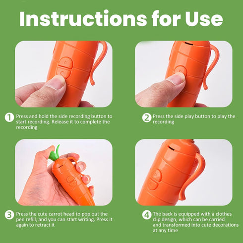NASSMOSSE 60-Second Carrot Pen, Cute Voice Recorder for Kids, Smooth-Writing Ballpoint Pen - Fun & Creative Gifts