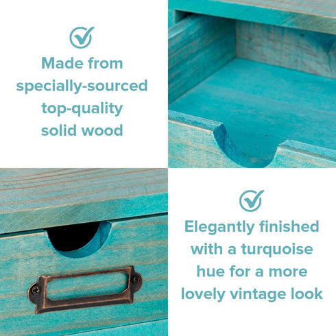 Turquoise 2-Tier Drawer Unit, European Country Style Desk Organizer Box with Label Holder for Countertop