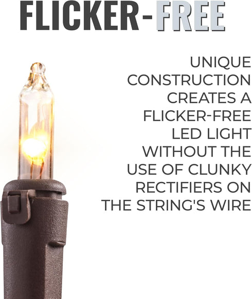 612 20 4.75 6.1 (Pack 2) Vermont Clear LED Christmas String Lights on Brown Wire Cord, UL Approved, Indoor and Outdoor