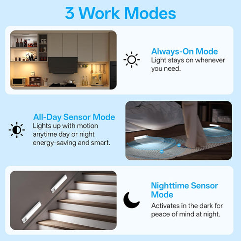 Indoor,3Color Dimmable Closet Counter 2Pack Under Cabinet Lighting Wireless,Rechargeable Motion Sensor Light Light