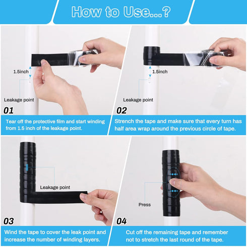 Black Self Fusing Silicone Tape, 2 PCS 1" X 11.8 Ft for Pipe Hose Repair, Waterproof Silicone Grip Thick Tape