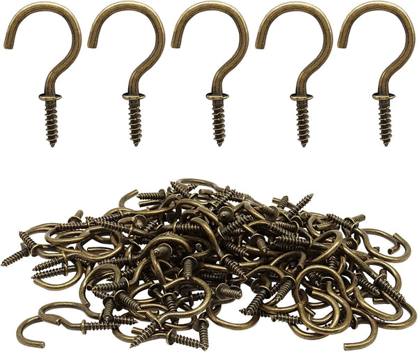 Zorfeter 100 PCS Metal Screw Hooks, Bronze Cup Hooks Ceiling Hooks, Screw-in Hooks