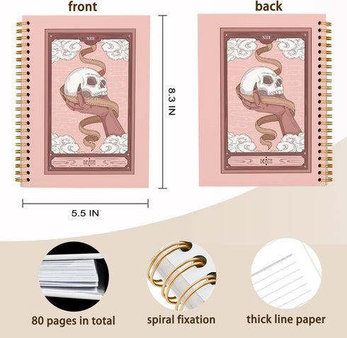 QUICQOD Skeleton Pink Gothic Notebooks, Goth Journal Notebook for Women, Hardcover Spiral Notebook 5.5x8.3