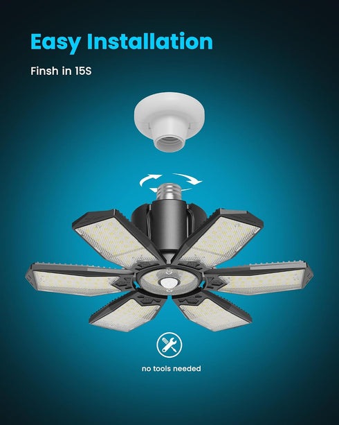 200W 20000LM, Setting 6500K Bulb Motion Sensor Garage Light Deformable LED Sensing Shop Lighting with Timer - Bright
