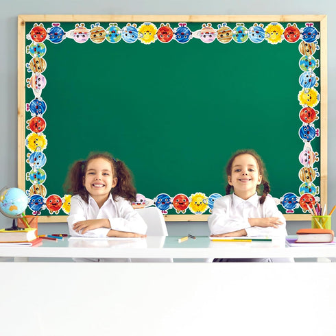 Whaline 32.8ft Cartoon Outer Space Bulletin Board Borders Die-Cut Rolled Trim for Classroom Office Chalkboard Decoration