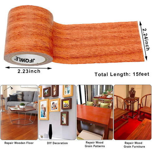 2.2" x 15' Repair Tape Patch Wood Textured Adhesive, Realistic Wood Grain Waterproof Patch for Floor Desk Chair Sofa Furniture Renovation Decorative Duct Tape 2 Roll (Chocolate Oak)