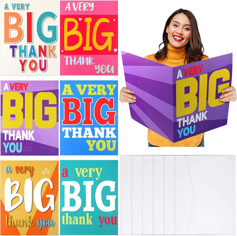 Teling 6 Pack Very Big Thank You Cards with Envelope Jumbo Appreciation