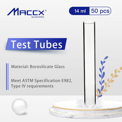 14ml Sturdy Glass Test Tubes, 16x125mm, Pack of 50, Borosilicate Glass Material