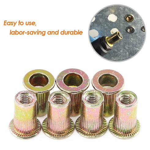 120-Pcs 5/32''-32UNC Mixed Zinc Plated Carbon Steel Rivet Nut Flat Head Insert Nutsert Assortment Kit