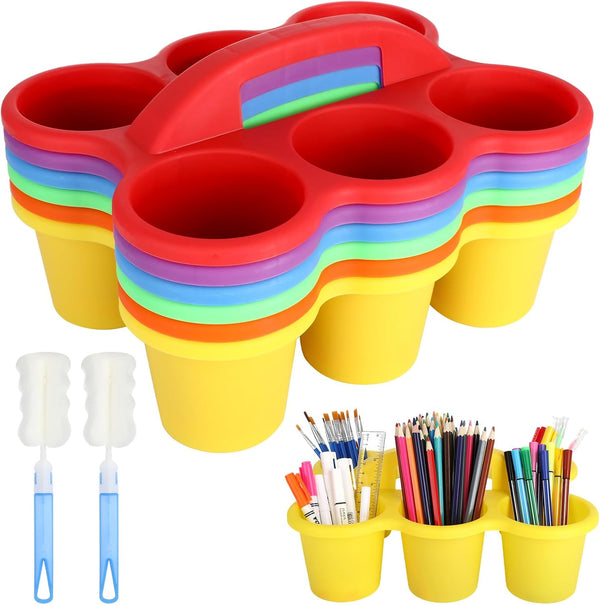 plaCredgai 6 Pack Classroom Caddy Organizer with Handle, Plastic Art Caddy, Drink Cup