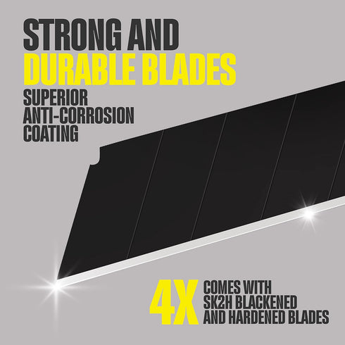Berkling 18mm Retractable Utility Knife - 4x SK2H Snap Off Black Spare Blades (18mm 1 PACK)