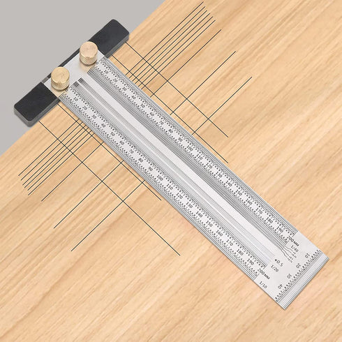 Woodworking Marking T Rulers Ultra Precision,Layout Work Scribe Line Ruler with Holes,Scribing Square Ruler Gauge Measuring Tool Draft Marking Tools Carpenter Measuring Ruler with Stop (200mm)