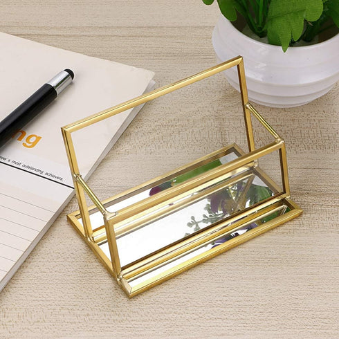 Hipiwe Vintage Gold Metal Business Card Holder Stand, Office Desktop Countertop Name Card Display Organizer