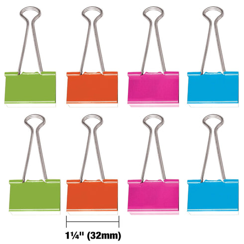 BAZIC Medium 1 1/4" (32mm) Assorted Color Binder Clip (8/Pack)