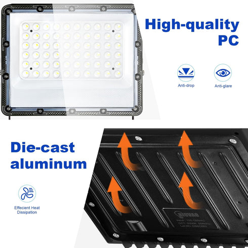 100W 15000lm 5000K IP65 2 Pack AC100-120V Flood Lights Outdoor, Bright LED Work Light with Plug, Daylight White Outdoor