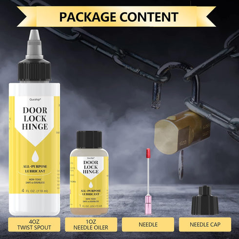 Qucship 4 oz 1 oz Door Hinge Lubricant kit | + Needle Combo, Long-Lasting Lock Lubricant, Hinge, Lock, Tools, Bicycles
