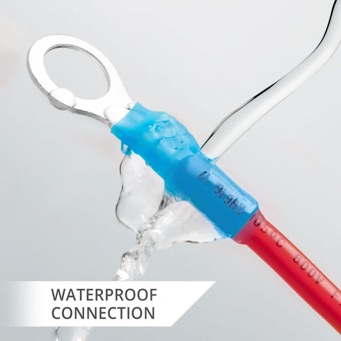 Wirefy 130 PCS Heat Shrink Ring Terminals 3/8" - Blue Eyelet Wire Connectors for 16-14 AWG