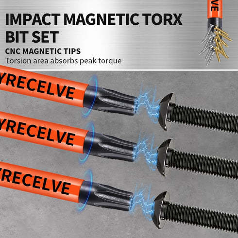 12-Pack Set (T5-T40) 3-Inch S2 Set, 1/4" Impact Security Torx Bit Long, Steel, Professional Tamper Proof Star Bits