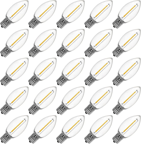 Meconard C9 LED Replacement Christmas Light Bulb, 25 Pack, Shatterproof, E17 Base, Commercial Grade, Warm White