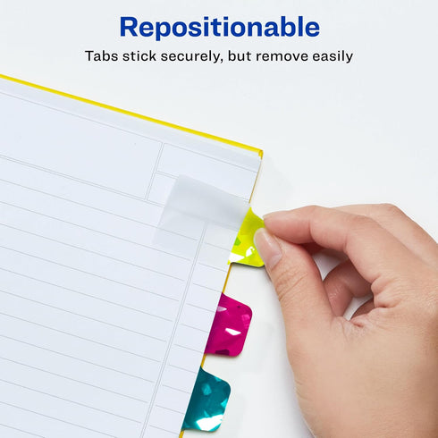 Avery Mini Ultra Tabs, 1" x 1.5", 32 Repositionable Holographic Jewel Tone Page Tabs (74146)