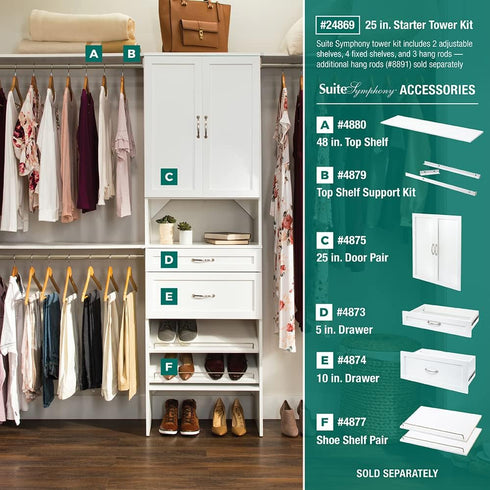 ClosetMaid Set, SuiteSymphony Top Shelf Support Bracket Kit, Add On Accessory, Shelf Hardware for Top Shelf, Pure White