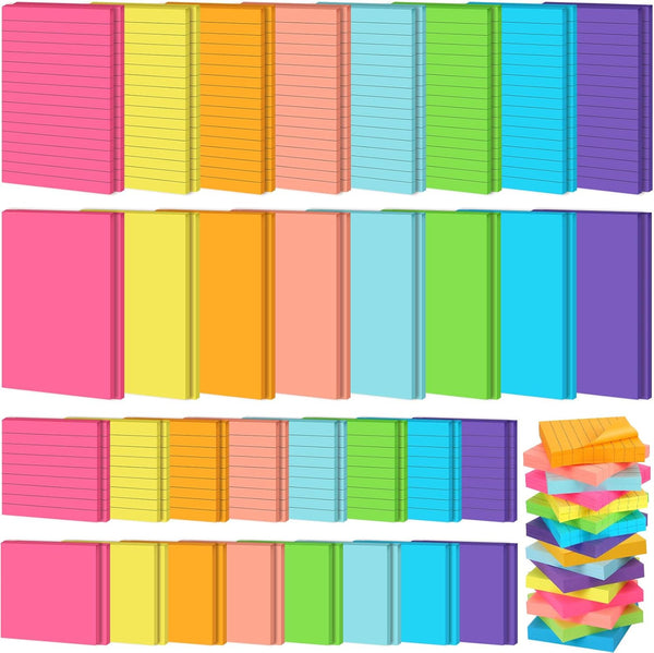 Yexiya 64 Pcs Lined Sticky Notes, 4 x 6 Inch, 3 x 3 Inch, Bright Assorted Colors, 1920 Sheets for Home Office