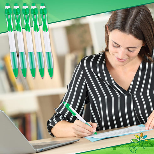 Mental Health Awareness Retractable Pen, Green Ribbon, Black Ink Ballpoint Pen Bulk for Charity Volunteers