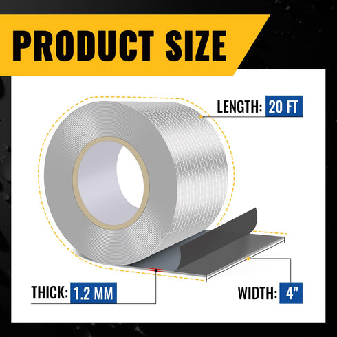 Aluminum Butyl Tape 4 Inch × 20 Feet, Waterproof Sealing Tape for Outdoor Use, Corrosion Resistant for Metal Roofing, RV