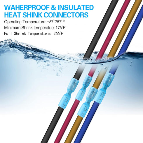 100 PCS 16-14 AWG Waterproof Heat Shrink Quick Disconnect Connectors, Crimp Electrical Wire Female Spade Connectors