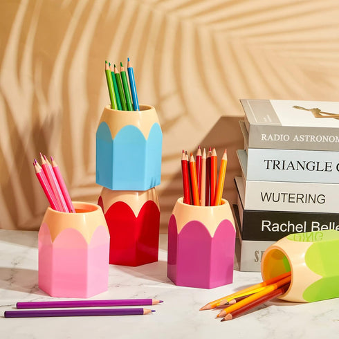 Henoyso 10 Pieces Pencil Shaped Cups for Classroom, Cute Pen Holders, Colorful Makeup Brush Container for Office