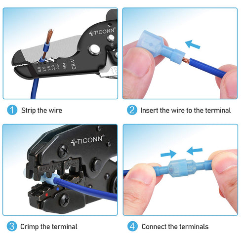 TICONN 400 Pcs Electrical Insulated Spade Quick Disconnect Connectors Kit - Male and Female Crimp Terminal