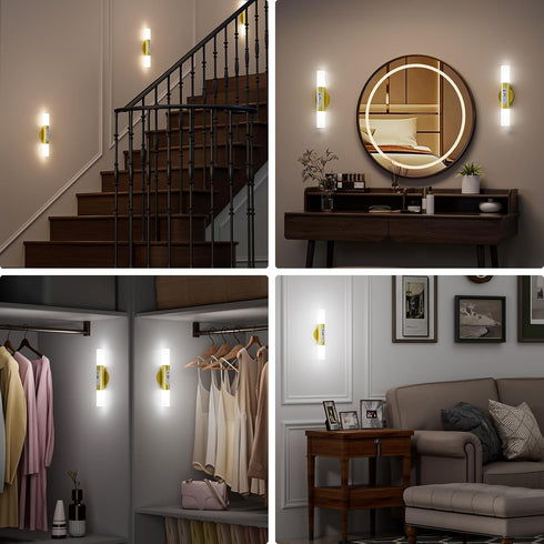 Set 2 Pack Motion Sensor Wall Sconces with Remote Control, LED Rechargeable Battery Operated Wall Lights of Two