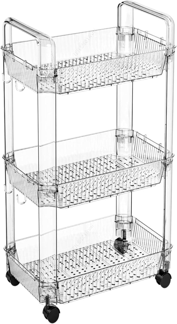 Yieach Clear 3 Tier Rolling Utility Cart with Wheels,Modern Bedside Cart for Baby