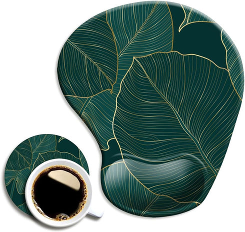 Ergonomic Mouse Pad with Wrist Support and Coaster, Non-Slip PU Base for Home Office Working, Easy Typing & Pain Relief