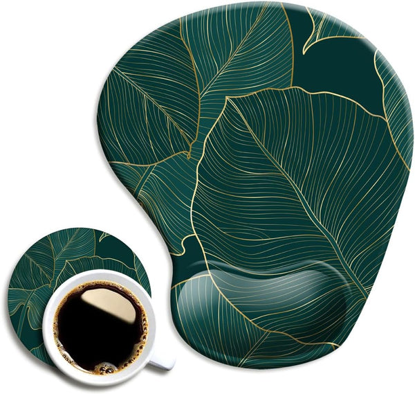 Ergonomic Mouse Pad with Wrist Support and Coaster, Non-Slip PU Base for Home Office Working, Easy Typing & Pain Relief
