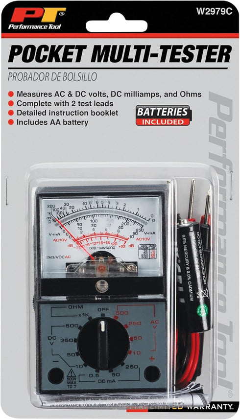 Performance Tool W2979C Volt and Ohm Analyzer, Test AC/DC Circuits with Batteries and Instructions