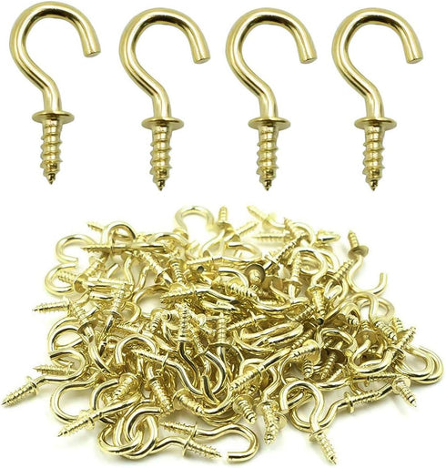 Biaungdo 100 Pcs 1/2" Ceiling Cups Hooks, Gold Screw Hooks with Self-Tapping Screws