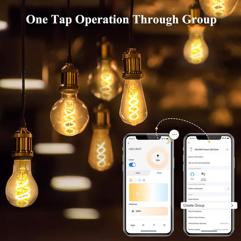 Bulb A19, Bulb, A60 Bulb Dimmable 50 450LM, 1 Pack DiCUNO Smart Edison Color Changing WiFi Smart Light Vinatge Filament