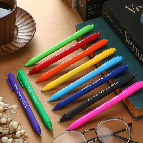 Jetec 100 Pcs Jesus Loves You Pens, Colorful Christian Retractable Gel Pens for Church Supplies