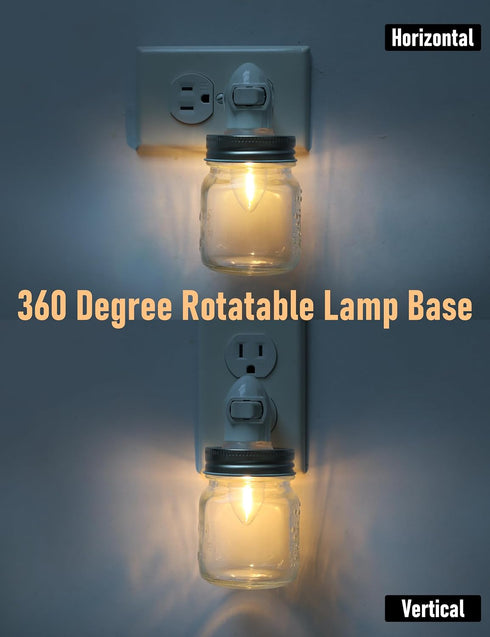 2-Pack 0.5W Vintage Mason Jar Plug in Night Light with On Off Switch, LED Night Lights Plug into Wall Socket, Farmhouse