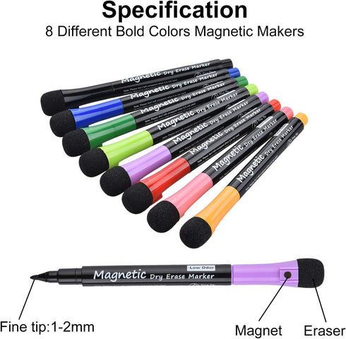 Browill (8 Pack) Magnetic Dry Erase Markers, Dealkits Low Odor White Board Markers Whiteboard Markers with Erasers