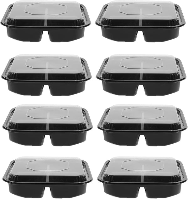 Toyvian 10pcs Black Square 4-compartment Fruit Storage Boxes 550g Disposable Food Storage