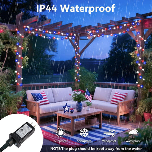 4th 200 66FT 13 4th of July Red White and Blue Lights, Connectable LED String Lights Plug in, Modes July Twinkle Lights
